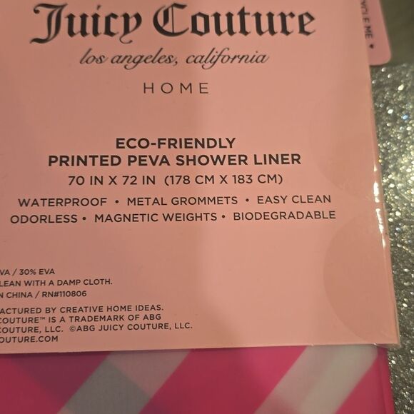 Juicy Couture Home JC Logo Geometrical PEVA Shower Curtain Liner - Picture 4 of 5